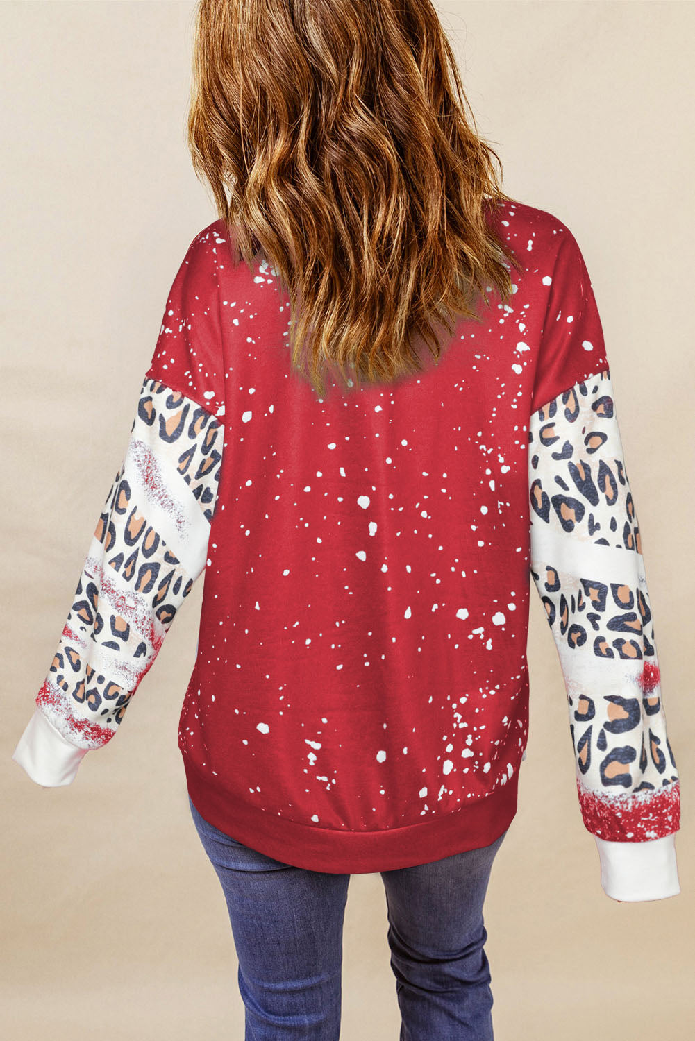 Fiery Red Tie Dye Leopard Drop Shoulder Sweatshirt-Tops/Sweatshirts & Hoodies-[Adult]-[Female]-2022 Online Blue Zone Planet