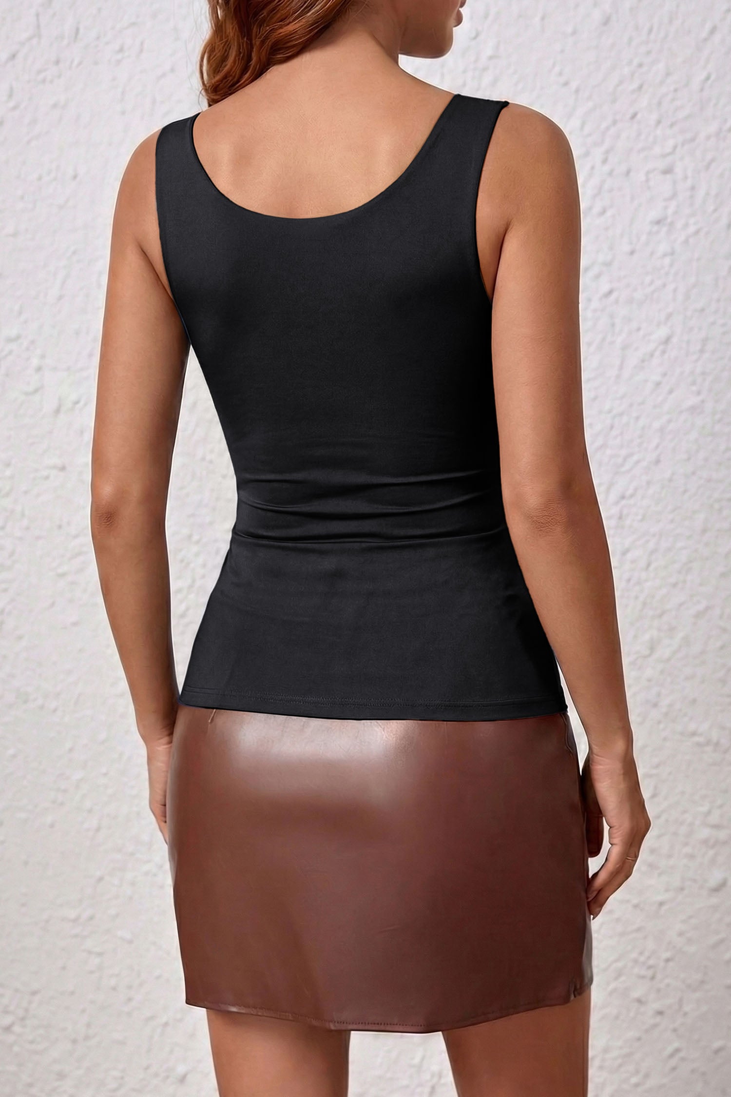 Black Solid Color Wide Strap Splicing Athleisure Tank Top-Tops/Tank Tops-[Adult]-[Female]-2022 Online Blue Zone Planet
