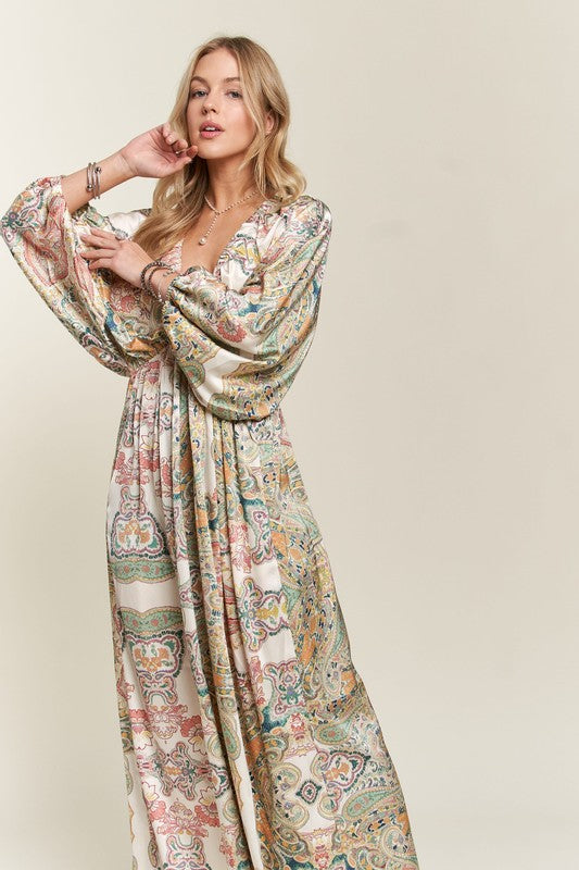ADORA Printed V-Neck Batwing Sleeve Dress-TOPS / DRESSES-[Adult]-[Female]-2022 Online Blue Zone Planet
