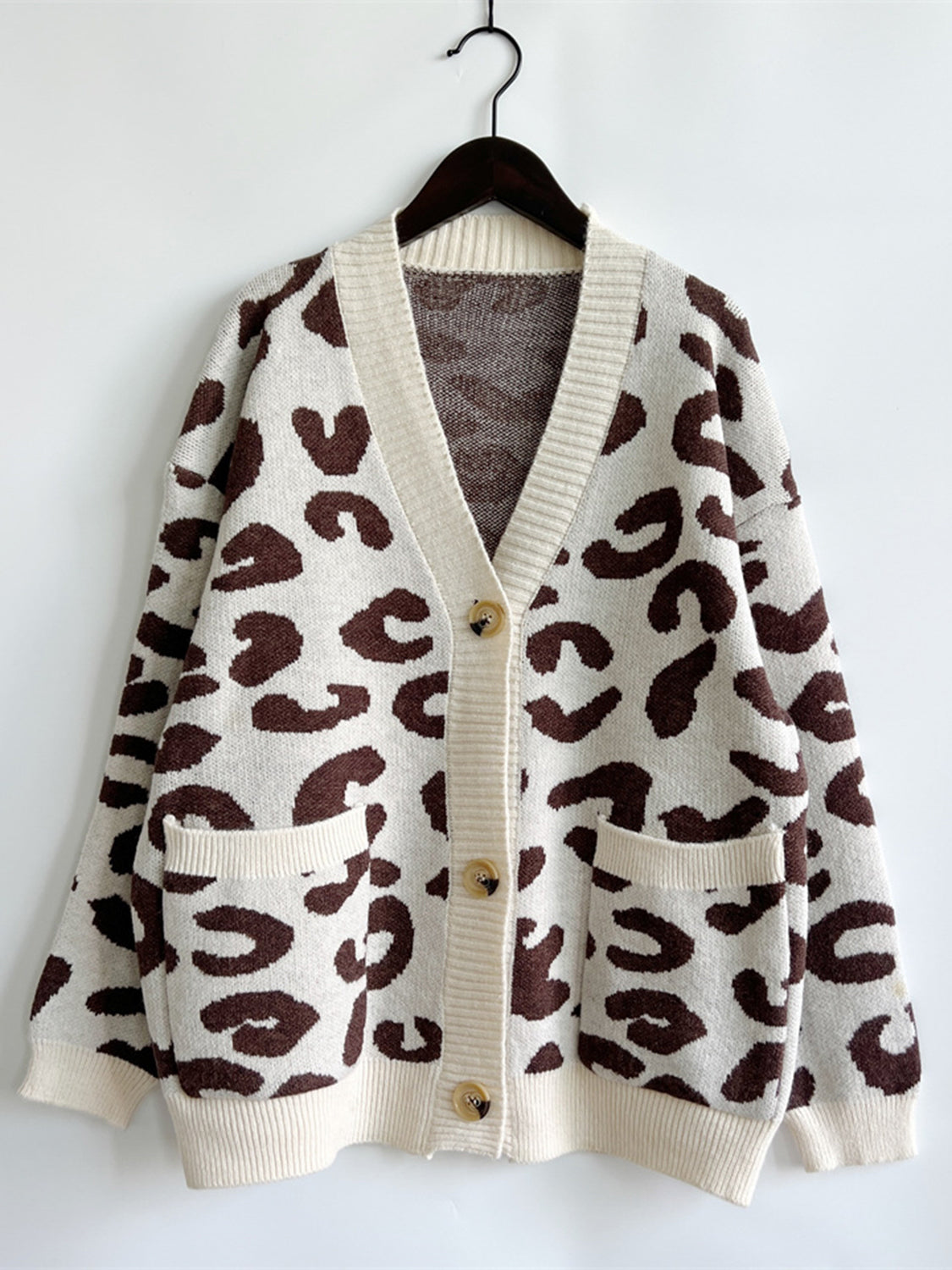 Leopard Button Front Cardigan with Pockets-TOPS / DRESSES-[Adult]-[Female]-White-S-2022 Online Blue Zone Planet