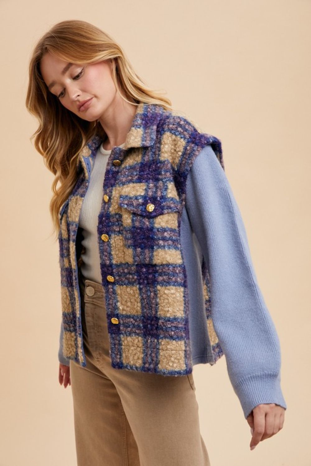 Annie Wear Faux Fur Plaid Button Up Jacket-TOPS / DRESSES-[Adult]-[Female]-2022 Online Blue Zone Planet