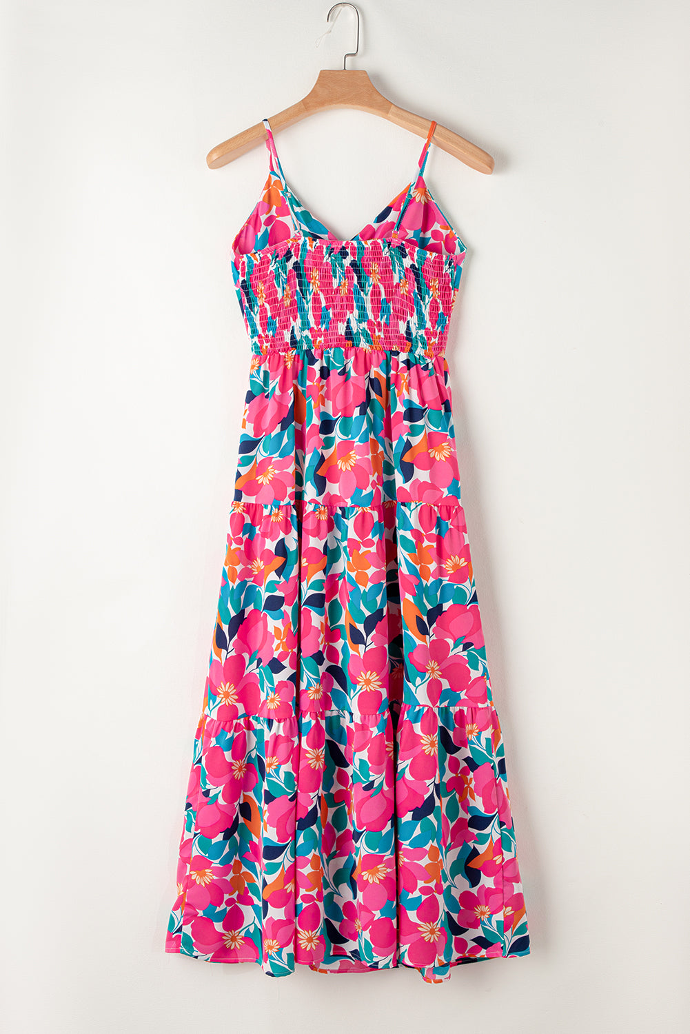 Rose Floral Twisted Smocked Back Tiered Maxi Dress Blue Zone Planet