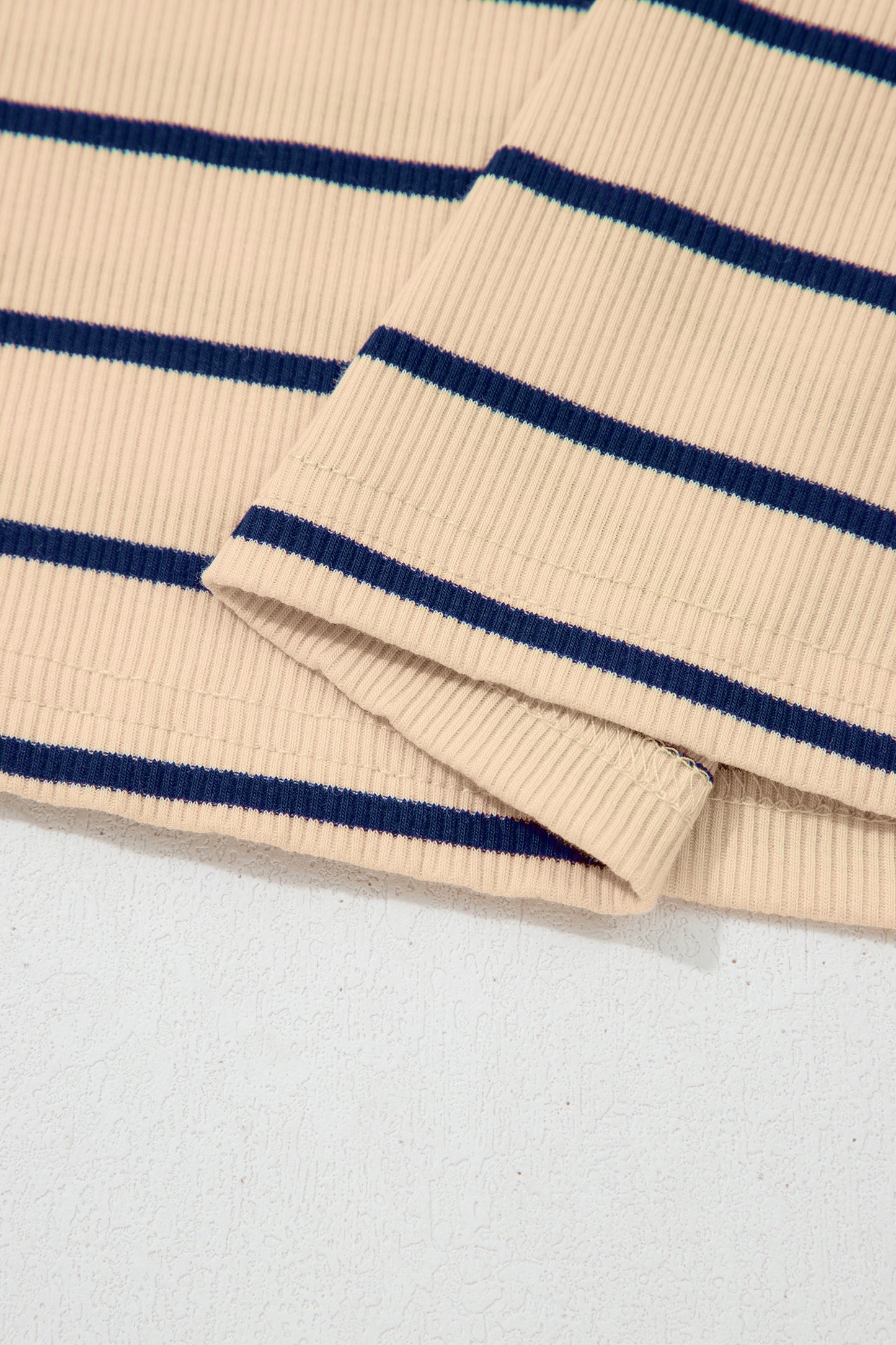 Khaki Stripe Mock Neck Short Sleeve Loose Top-Tops/Tops & Tees-[Adult]-[Female]-2022 Online Blue Zone Planet