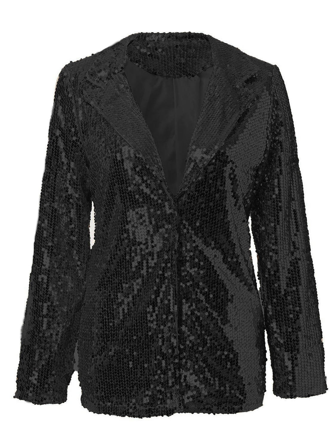 Blue Zone Planet | Sequin Lapel Collar Long Sleeve Blazer-TOPS / DRESSES-[Adult]-[Female]-2022 Online Blue Zone Planet