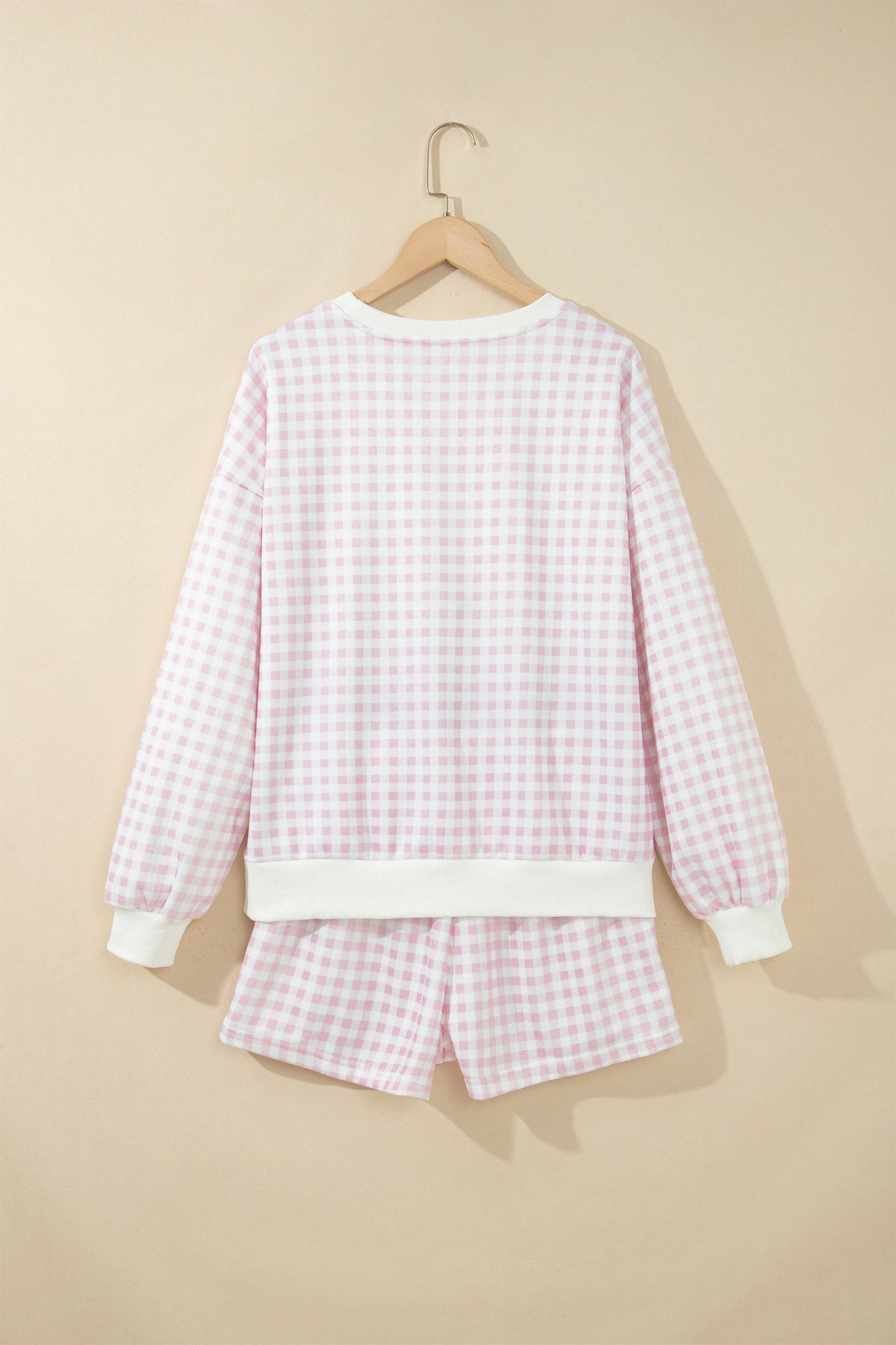 Pink Plaid Baggy Pullover Drawstring Casual Shorts 2pcs Outfit-Two Piece Sets/Short Sets-[Adult]-[Female]-2022 Online Blue Zone Planet