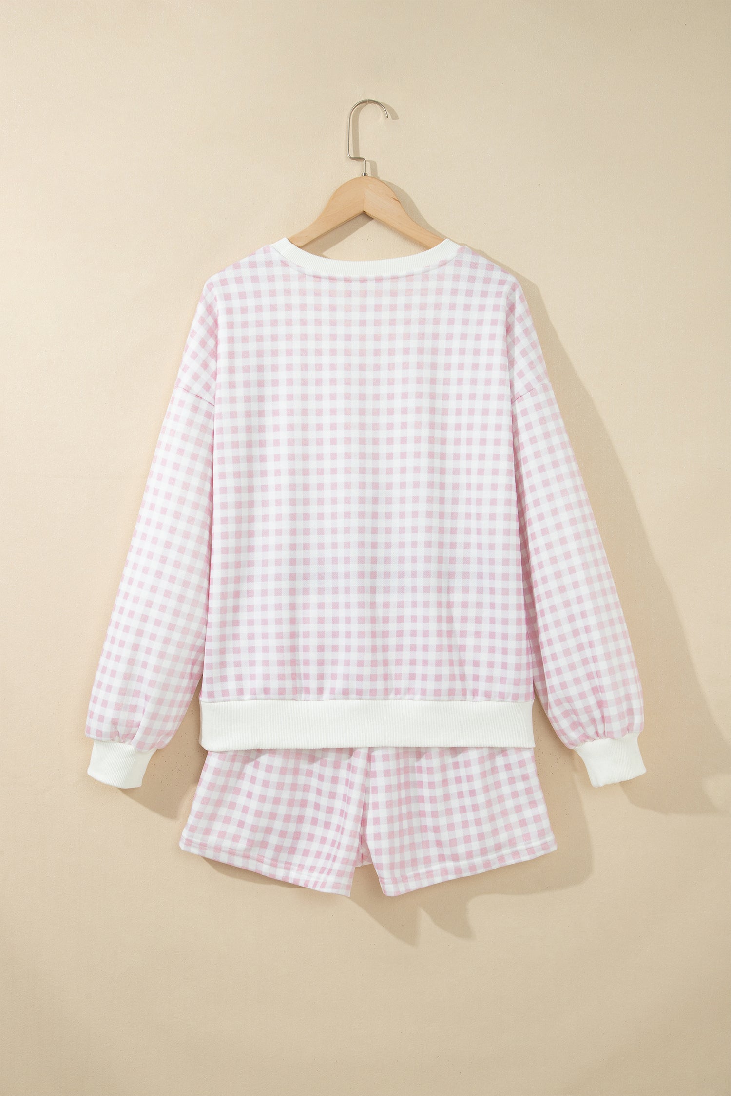 Pink Plaid Baggy Pullover Drawstring Casual Shorts 2pcs Outfit-Two Piece Sets/Short Sets-[Adult]-[Female]-2022 Online Blue Zone Planet