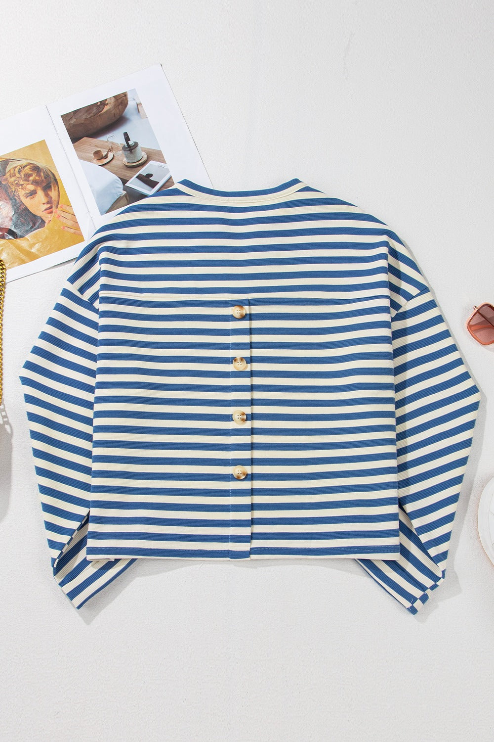 Stripe Chest Pocket Notched Top-TOPS / DRESSES-[Adult]-[Female]-2022 Online Blue Zone Planet