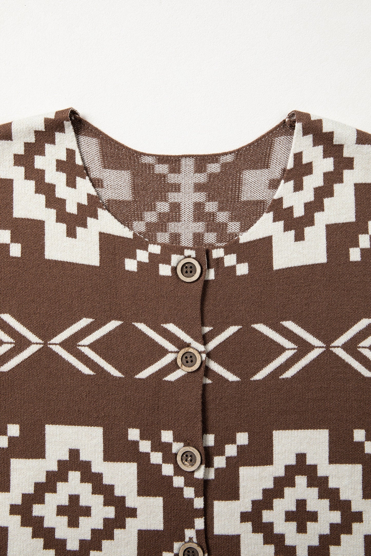 Brown Southwestern Aztec Button Square Neck Sweater Vest-Sweaters & Cardigans/Sweater Vests-[Adult]-[Female]-2022 Online Blue Zone Planet