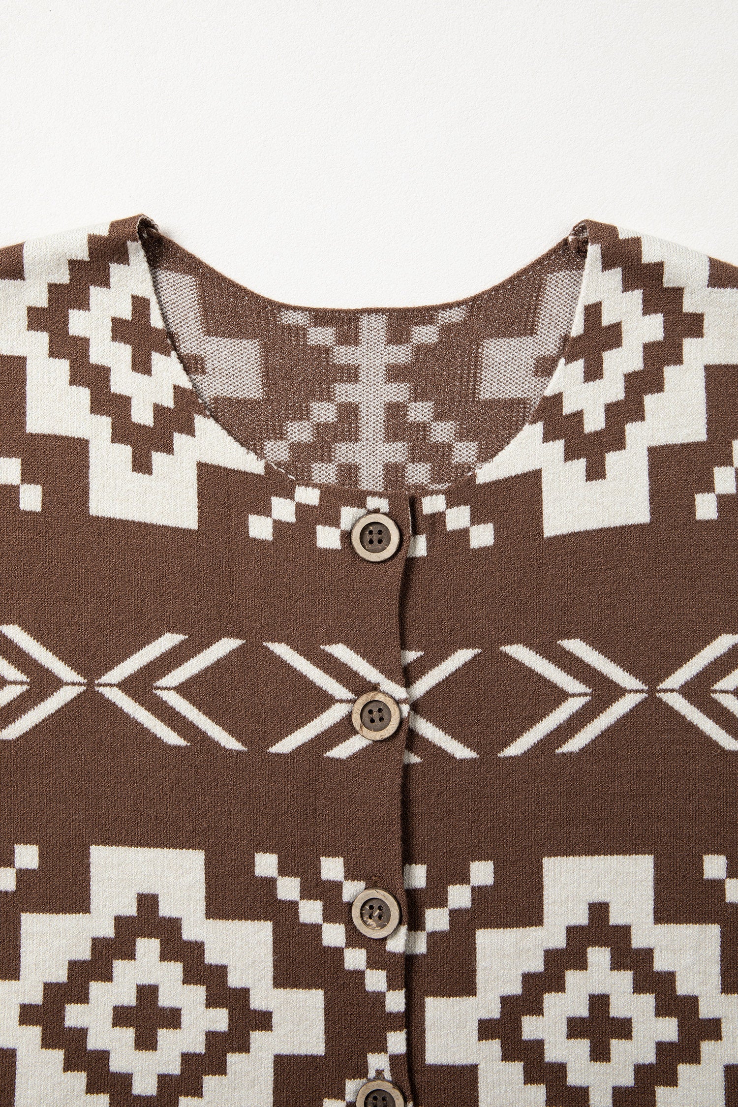 Brown Southwestern Aztec Button Square Neck Sweater Vest-Sweaters & Cardigans/Sweater Vests-[Adult]-[Female]-2022 Online Blue Zone Planet