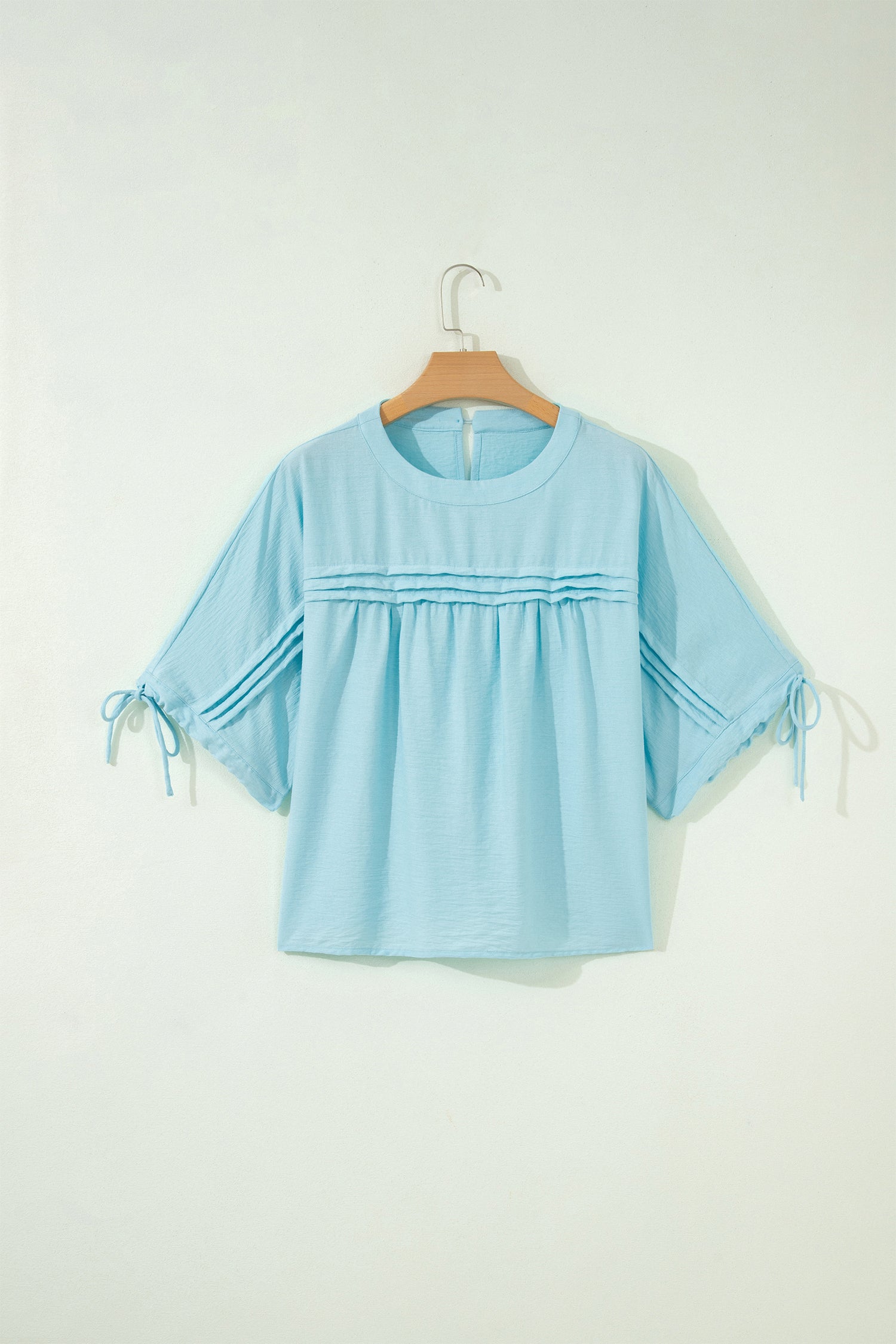 Yellow Cream Tie Half Sleeve Pleated Detail Babydoll Blouse-Tops/Blouses & Shirts-[Adult]-[Female]-2022 Online Blue Zone Planet