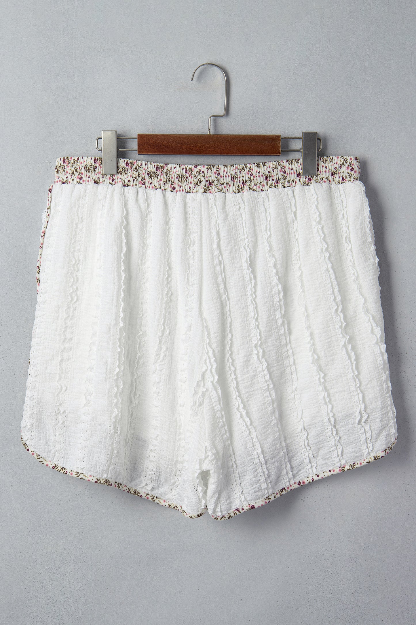 White Textured Lace Detail Floral Star Patch Drawstring Casual Shorts-Bottoms/Casual Shorts-[Adult]-[Female]-2022 Online Blue Zone Planet