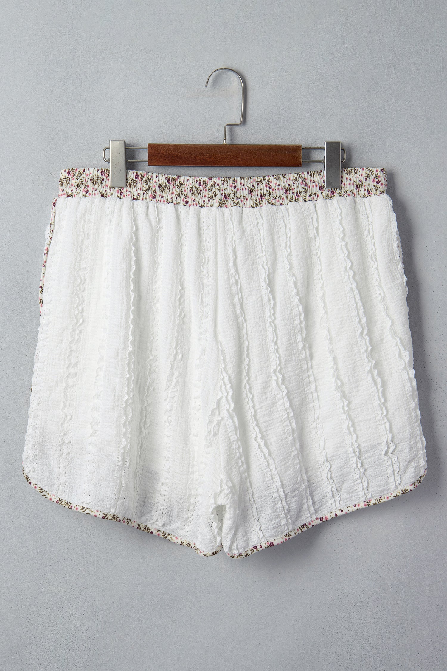 White Textured Lace Detail Floral Star Patch Drawstring Casual Shorts-Bottoms/Casual Shorts-[Adult]-[Female]-2022 Online Blue Zone Planet