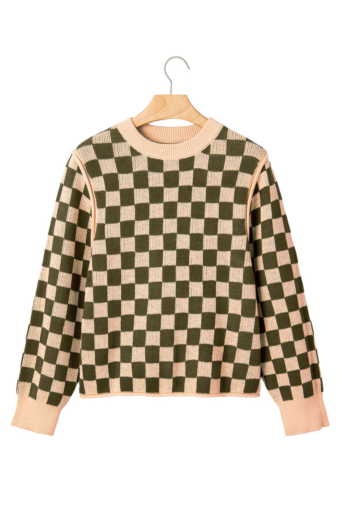 Multicolour Drop Shoulder Plaid Knit Long Sleeve Sweater-Sweaters & Cardigans/Sweaters-[Adult]-[Female]-2022 Online Blue Zone Planet