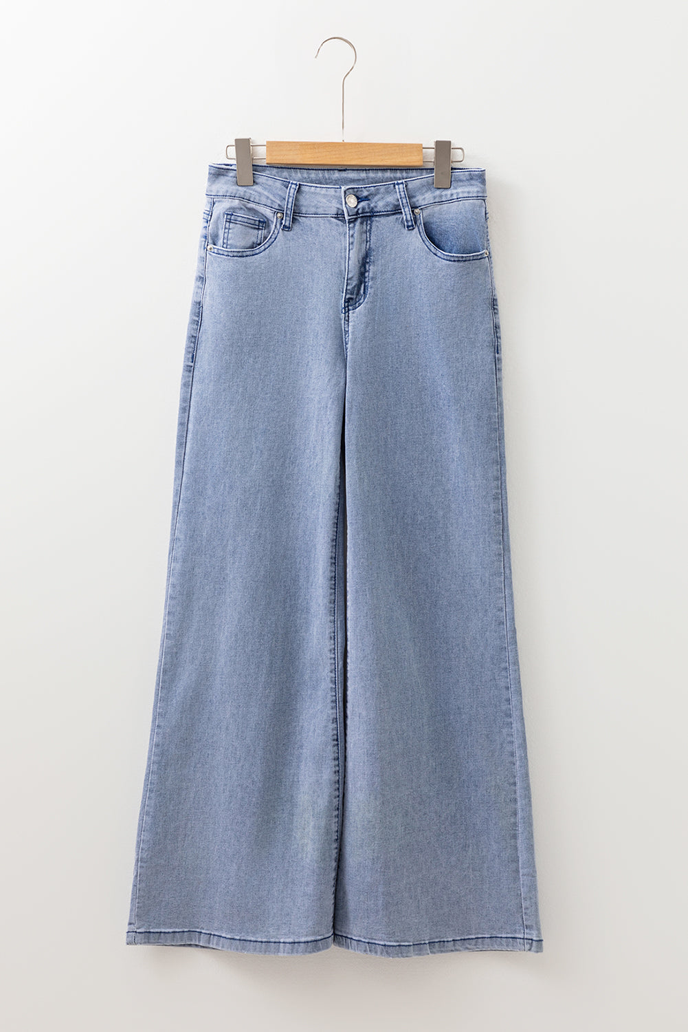 Beau Blue High Waist Button Zip Fly Bell Bottom Jeans-Bottoms/Jeans-[Adult]-[Female]-2022 Online Blue Zone Planet