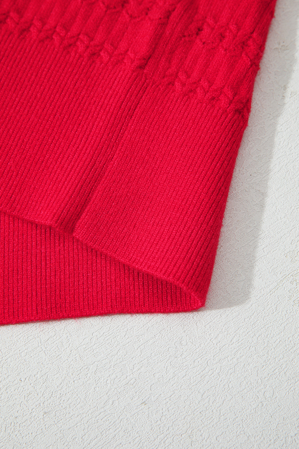 Fiery Red Trendy Pattern Knit Ribbed Cuffs Crew Neck Sweater-TOPS / DRESSES-[Adult]-[Female]-2022 Online Blue Zone Planet