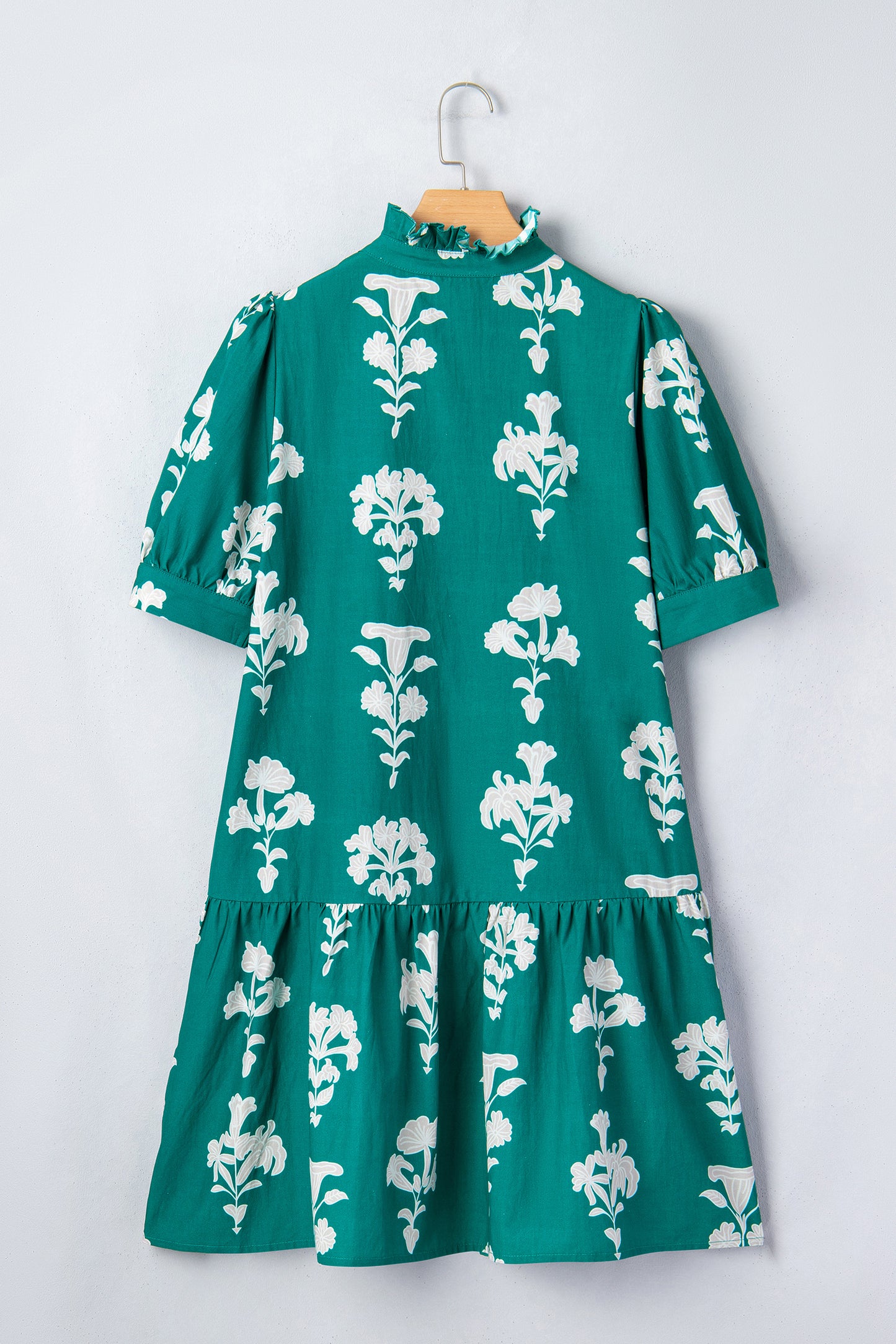 Black Frilled V Neck Puff Short Sleeve Floral Mini Dress-TOPS / DRESSES-[Adult]-[Female]-2022 Online Blue Zone Planet