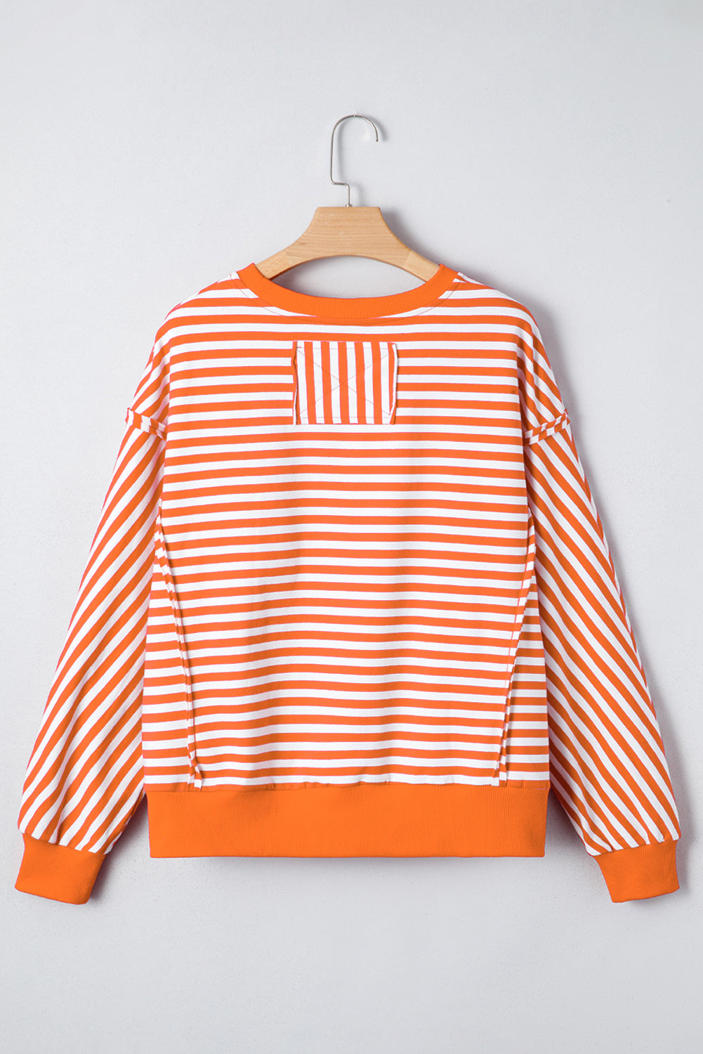 Orange Stripe Exposed Seam Drop Shoulder Casual Pullover Top-Tops/Long Sleeve Tops-[Adult]-[Female]-2022 Online Blue Zone Planet