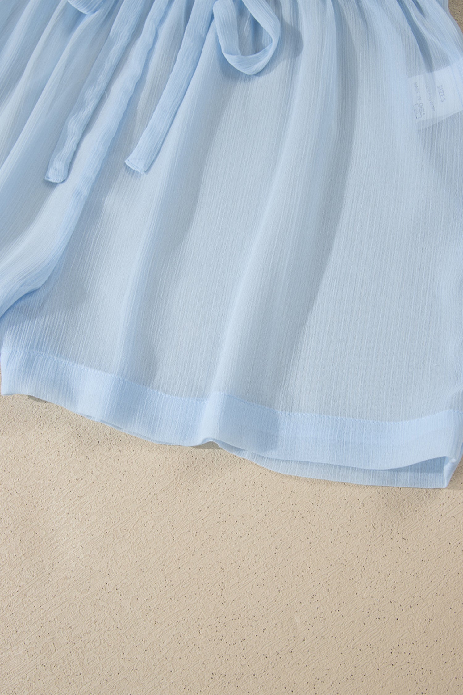 Beau Blue Sheer Tunic Shirt Drawstring Shorts 2pcs Swim Cover Up-Swimwear/Beach Cover-ups-[Adult]-[Female]-2022 Online Blue Zone Planet