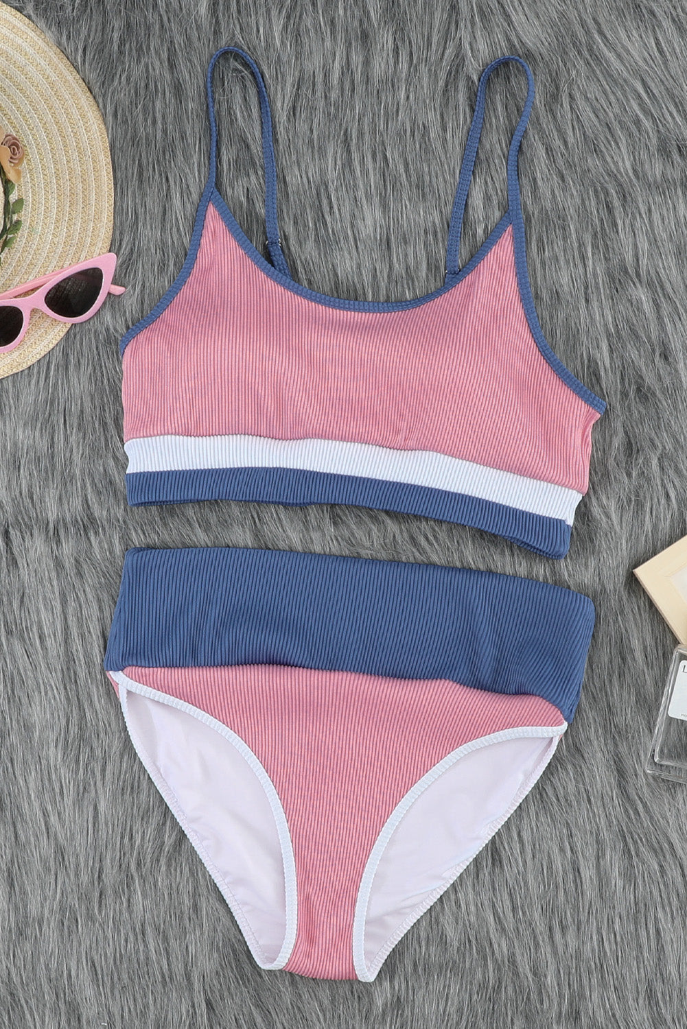 Blue Zone Planet | Color Block Scoop Neck Two-Piece Swim Set-TOPS / DRESSES-[Adult]-[Female]-2022 Online Blue Zone Planet