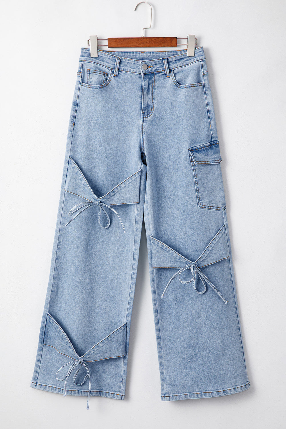 Beau Blue Bowknot Decor Boyfriend Cargo Jeans-Bottoms/Jeans-[Adult]-[Female]-2022 Online Blue Zone Planet