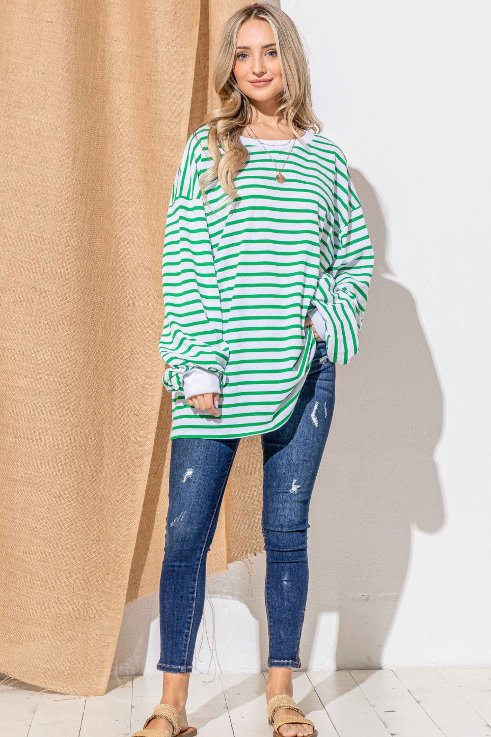 And The Why Oversized Striped Balloon Sleeve Top-TOPS / DRESSES-[Adult]-[Female]-2022 Online Blue Zone Planet