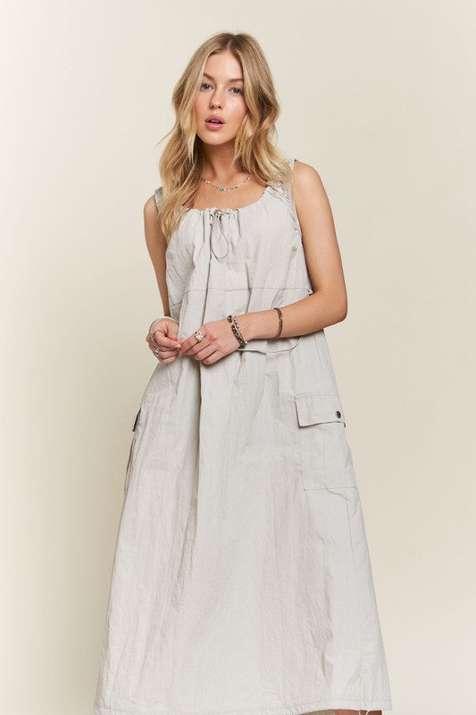 ADORA Drawstring Slit Back Cargo Dress-TOPS / DRESSES-[Adult]-[Female]-2022 Online Blue Zone Planet