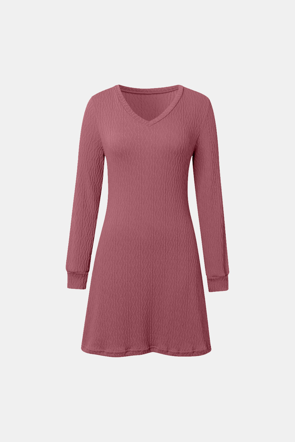 Blue Zone Planet | Texture V-Neck Long Sleeve Dress-TOPS / DRESSES-[Adult]-[Female]-2022 Online Blue Zone Planet