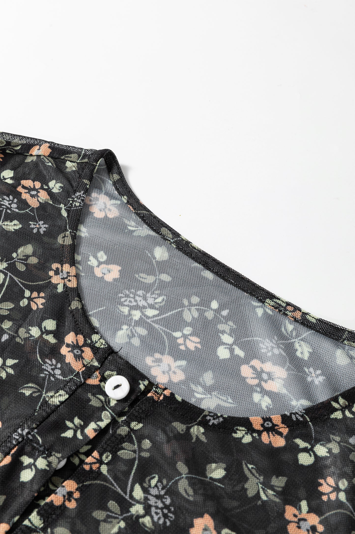 Black Floral Print Mesh Tank Button Front Slim Cardigan 2pcs Set-Tops/Long Sleeve Tops-[Adult]-[Female]-2022 Online Blue Zone Planet