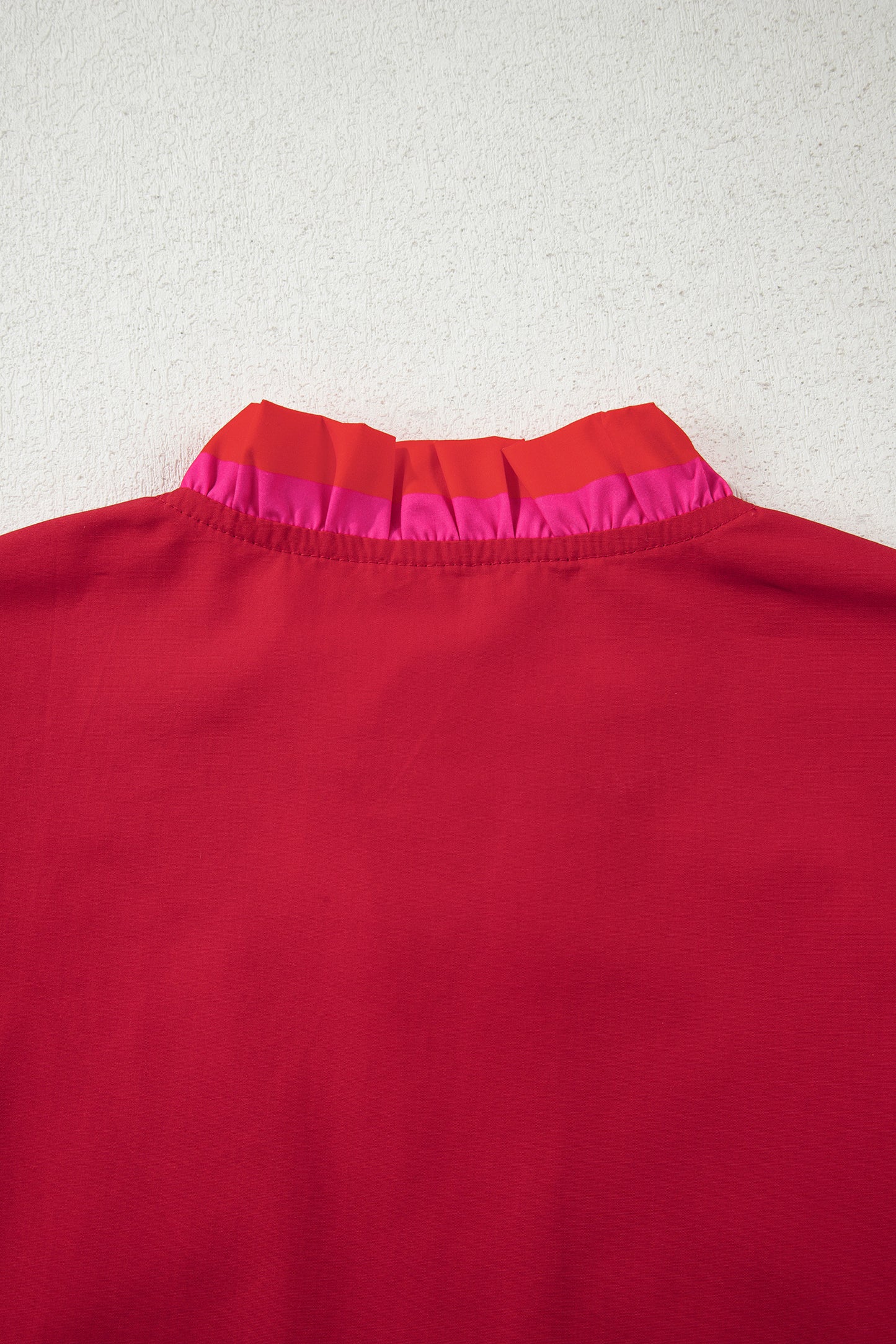 Fiery Red Striped Frilled Collar Ruffled Short Sleeve Blouse-Tops/Blouses & Shirts-[Adult]-[Female]-2022 Online Blue Zone Planet