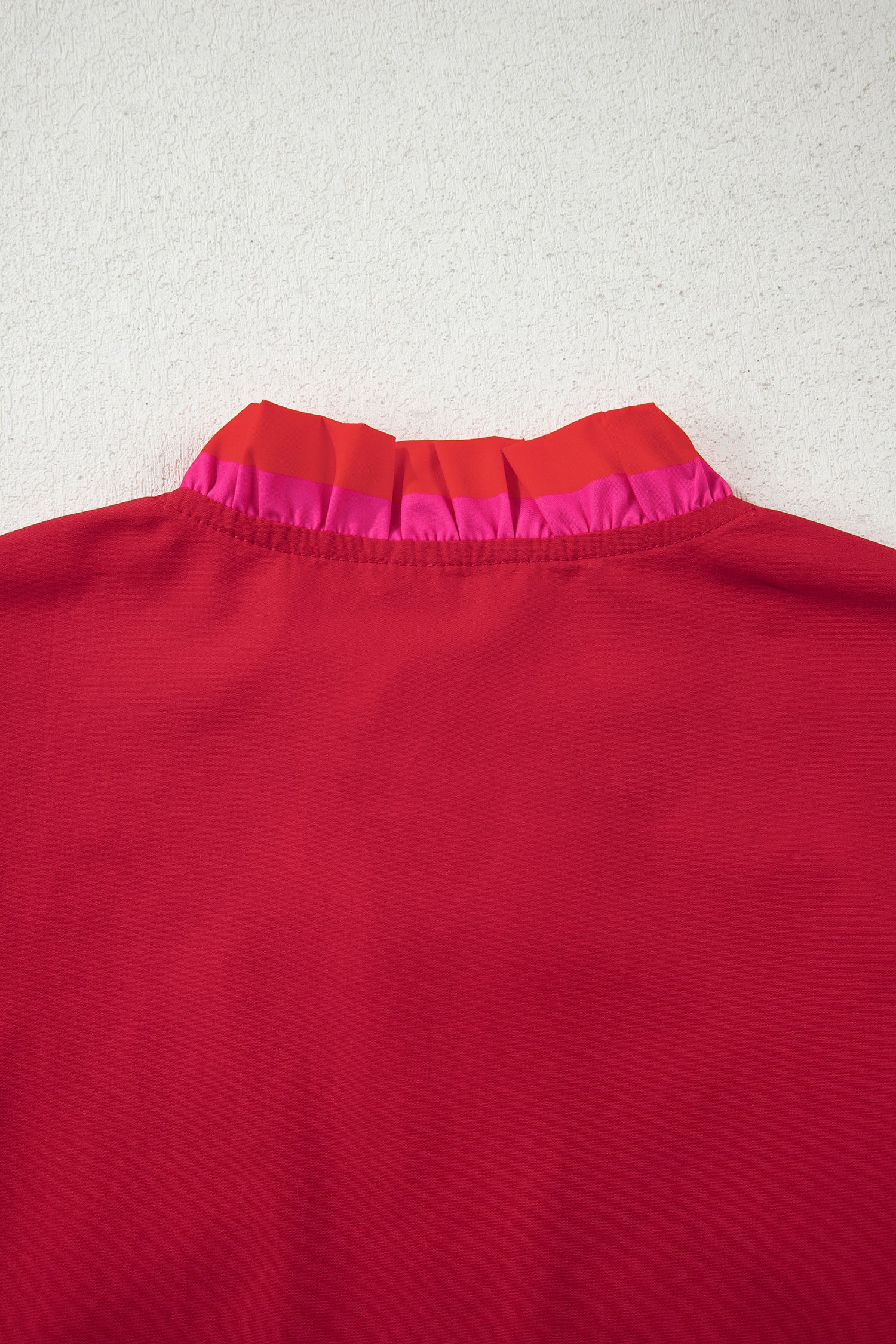 Fiery Red Striped Frilled Collar Ruffled Short Sleeve Blouse-Tops/Blouses & Shirts-[Adult]-[Female]-2022 Online Blue Zone Planet
