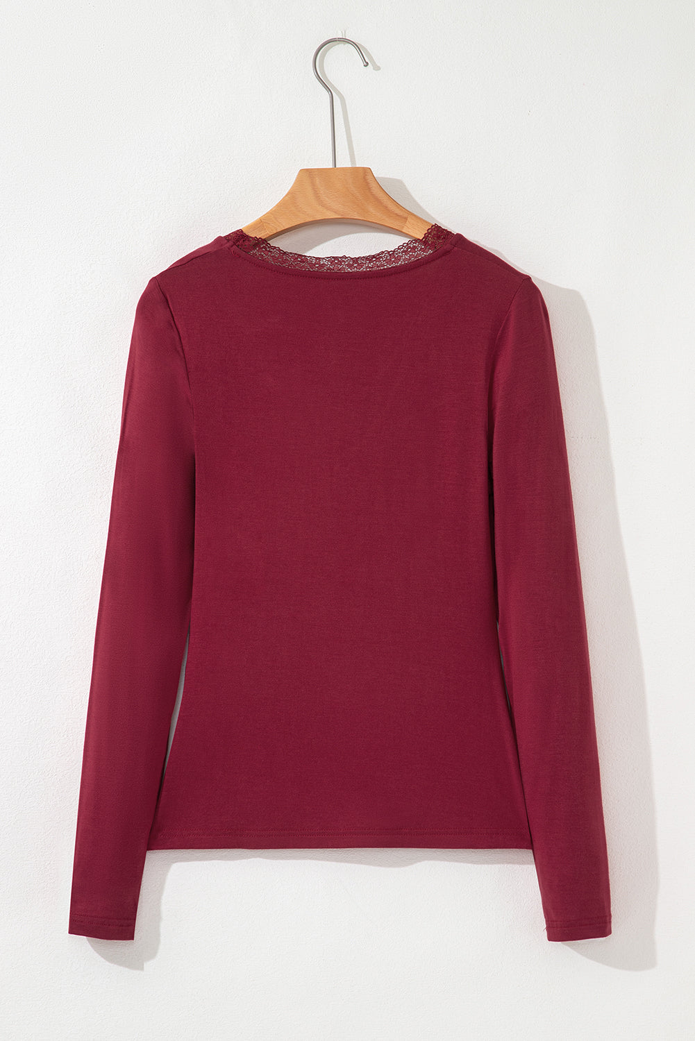 Smoke Gray Lace-Trimmed Sweetheart Neckline Ruched Detail Long Sleeve T-Shirt-Tops/Long Sleeve Tops-[Adult]-[Female]-2022 Online Blue Zone Planet