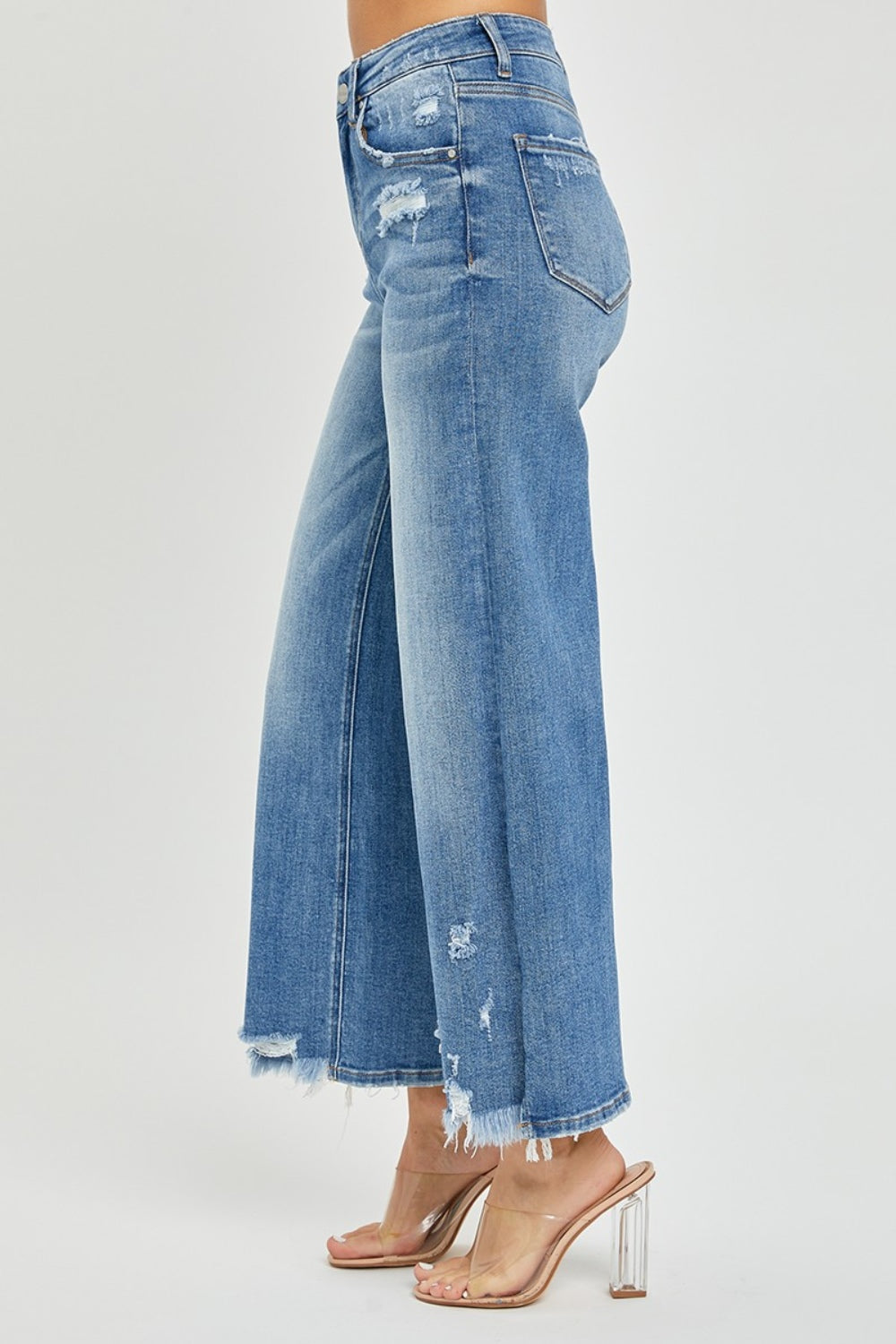 RISEN High Rise Side Slit Raw Hem Cropped Jeans-BOTTOM SIZES SMALL MEDIUM LARGE-[Adult]-[Female]-2022 Online Blue Zone Planet