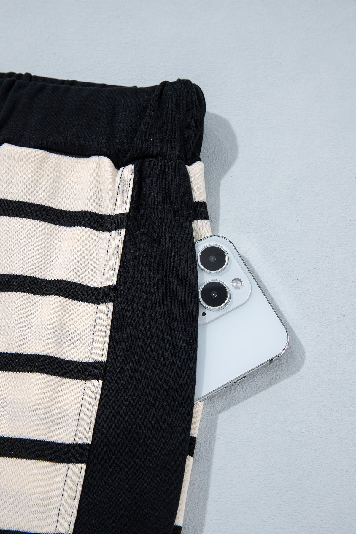 Beige Stripe Relaxed Long Sleeve Top Color Block Detail Drawstring Pant Set-Two Piece Sets/Pant Sets-[Adult]-[Female]-2022 Online Blue Zone Planet