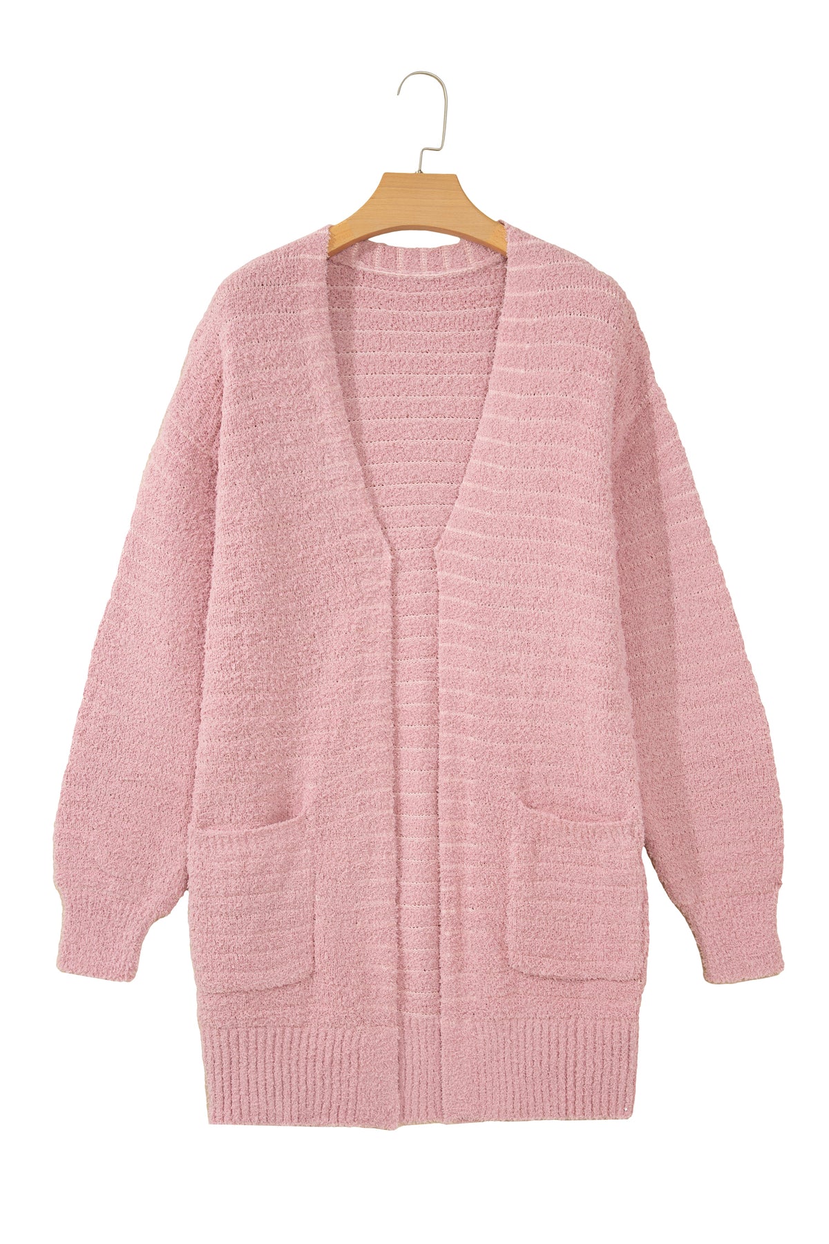Light Pink Open Front Soft Fuzzy Ribbed Sweater Cardigan-TOPS / DRESSES-[Adult]-[Female]-2022 Online Blue Zone Planet