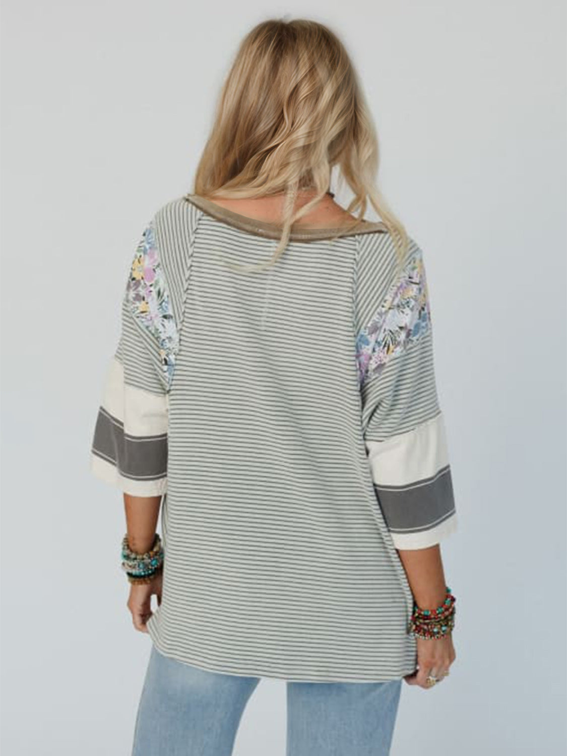 Color Block Printed Three-Quarter Sleeve Top-TOPS / DRESSES-[Adult]-[Female]-2022 Online Blue Zone Planet