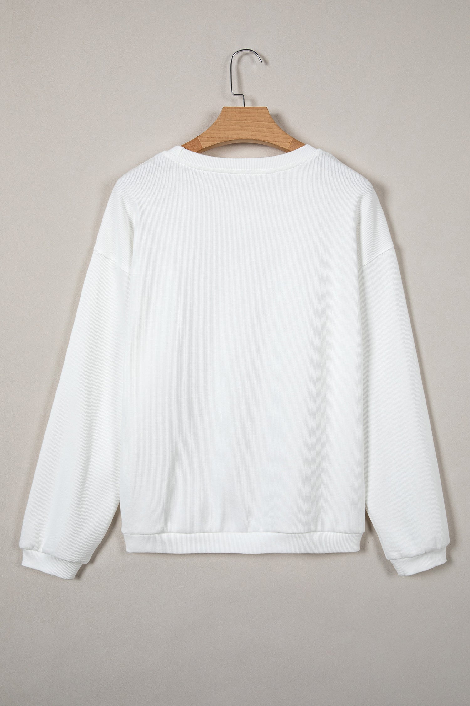 White 3d Ribbed XOXO Heart Embroidered Drop Shoulder Sweatshirt-Tops/Sweatshirts & Hoodies-[Adult]-[Female]-2022 Online Blue Zone Planet