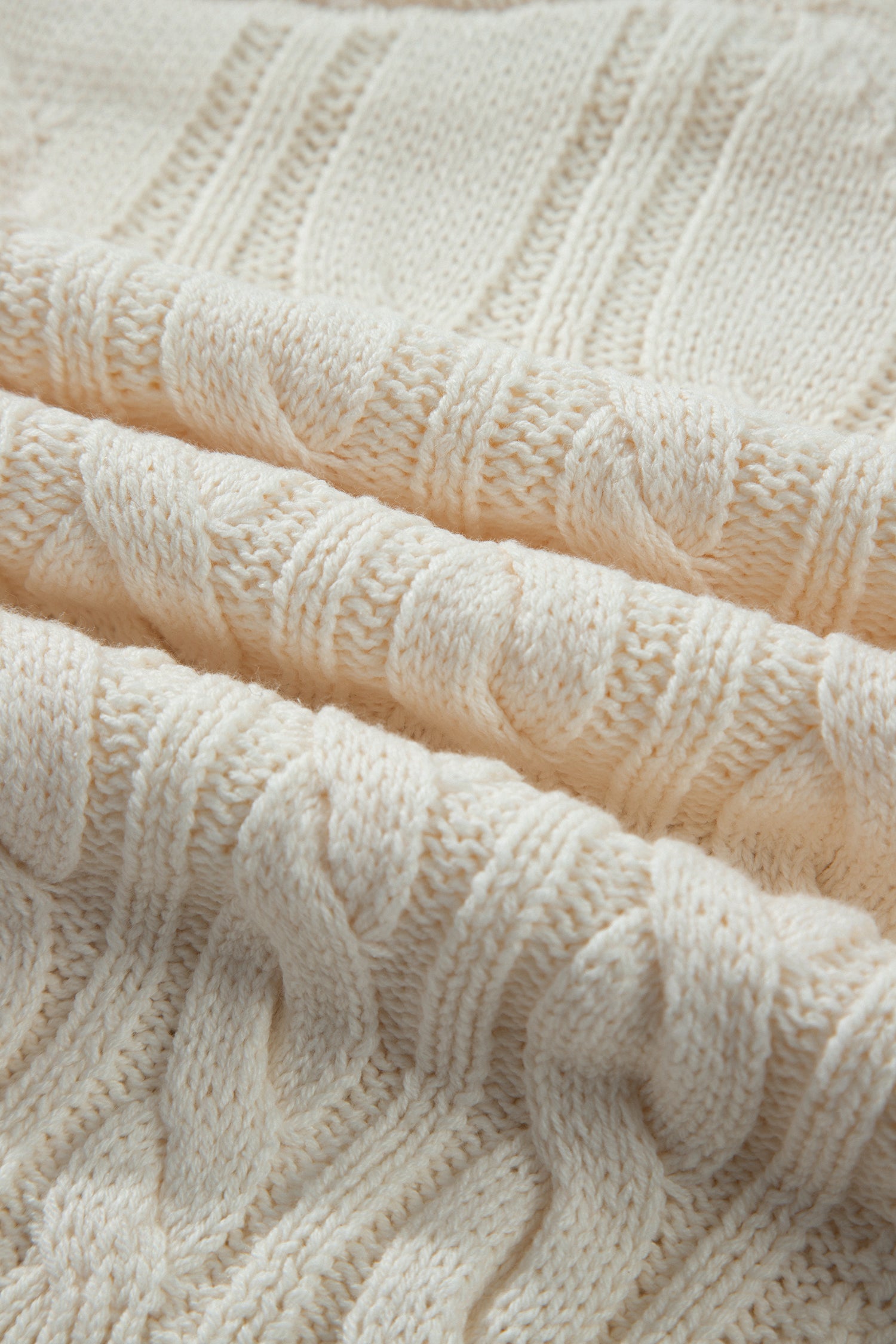 Beige Drop Shoulder Round Neck Cable Knit Sweater-TOPS / DRESSES-[Adult]-[Female]-2022 Online Blue Zone Planet