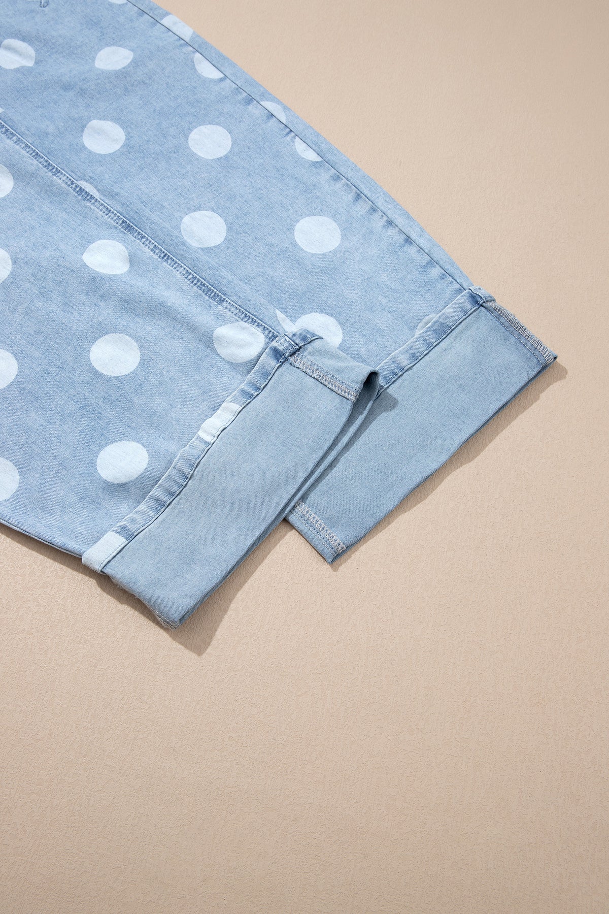 Sky Blue Polka Dot Ankle-Length Metal Button Casual Jeans-Bottoms/Jeans-[Adult]-[Female]-2022 Online Blue Zone Planet