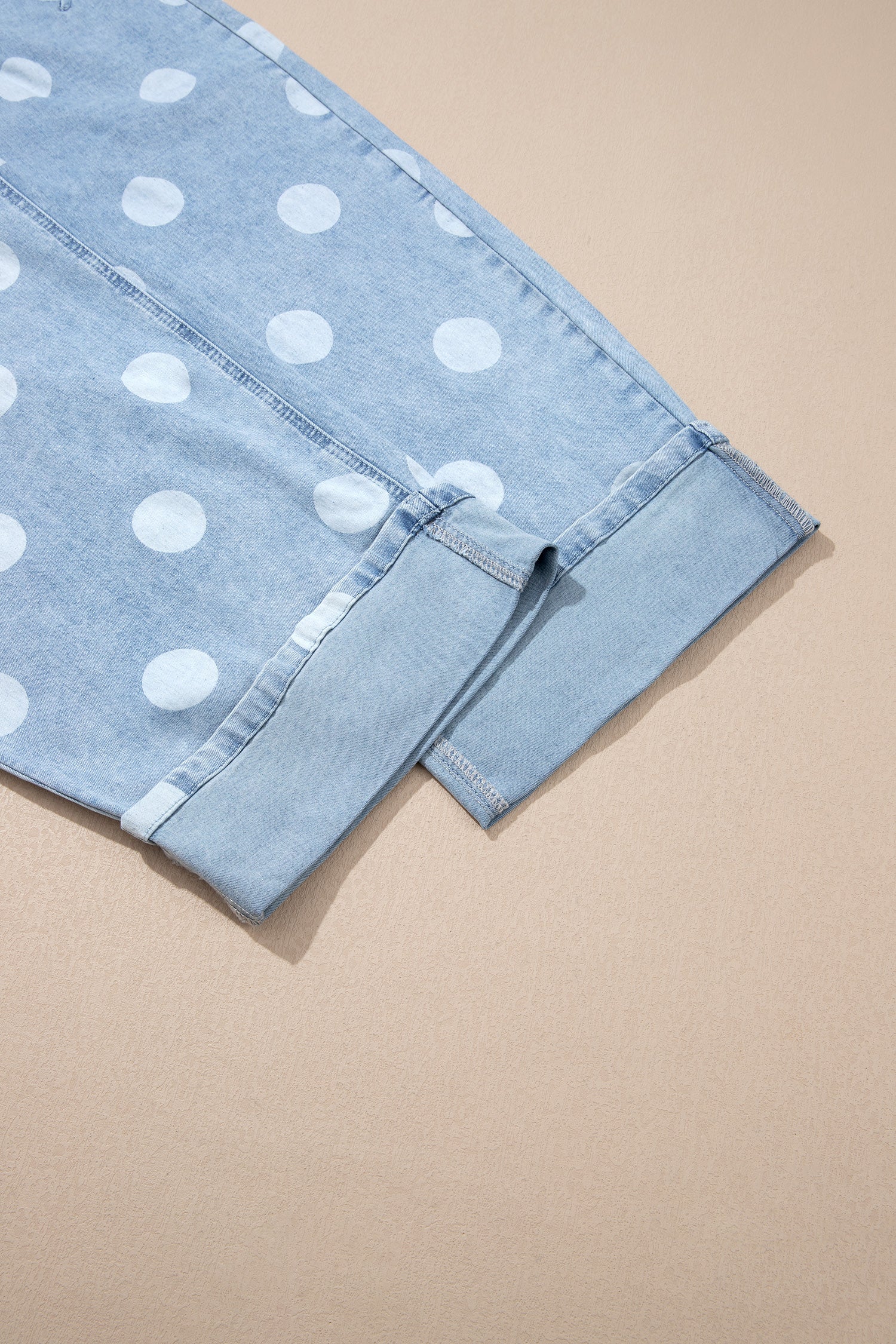 Sky Blue Polka Dot Ankle-Length Metal Button Casual Jeans-Bottoms/Jeans-[Adult]-[Female]-2022 Online Blue Zone Planet