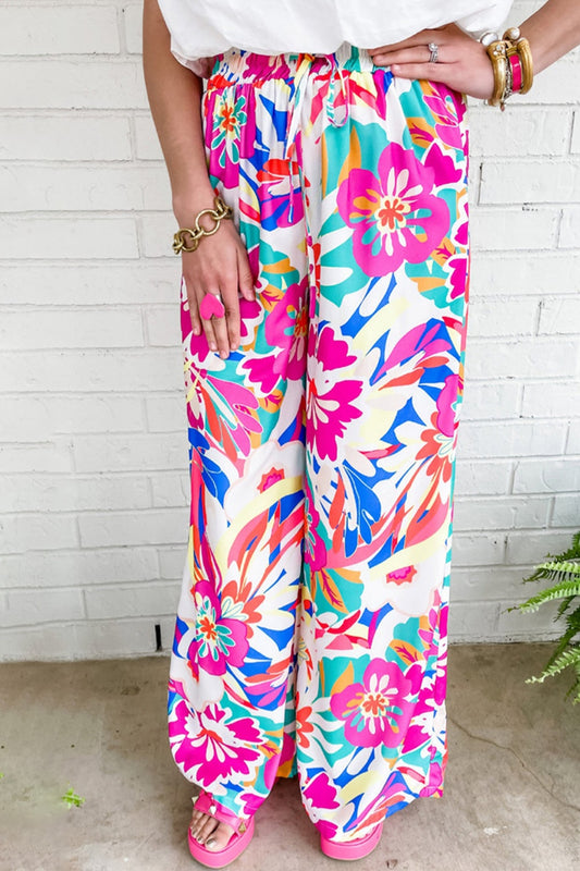 Printed Wide Leg Pants-BOTTOMS SIZES SMALL MEDIUM LARGE-[Adult]-[Female]-Hot Pink-S-2022 Online Blue Zone Planet