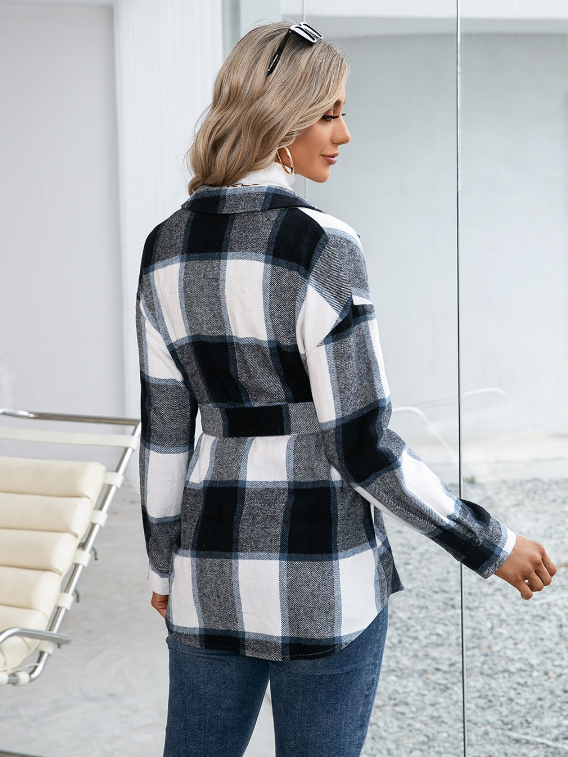 Blue Zone Planet | Plaid Button Up Long Sleeve Shacket-TOPS / DRESSES-[Adult]-[Female]-2022 Online Blue Zone Planet