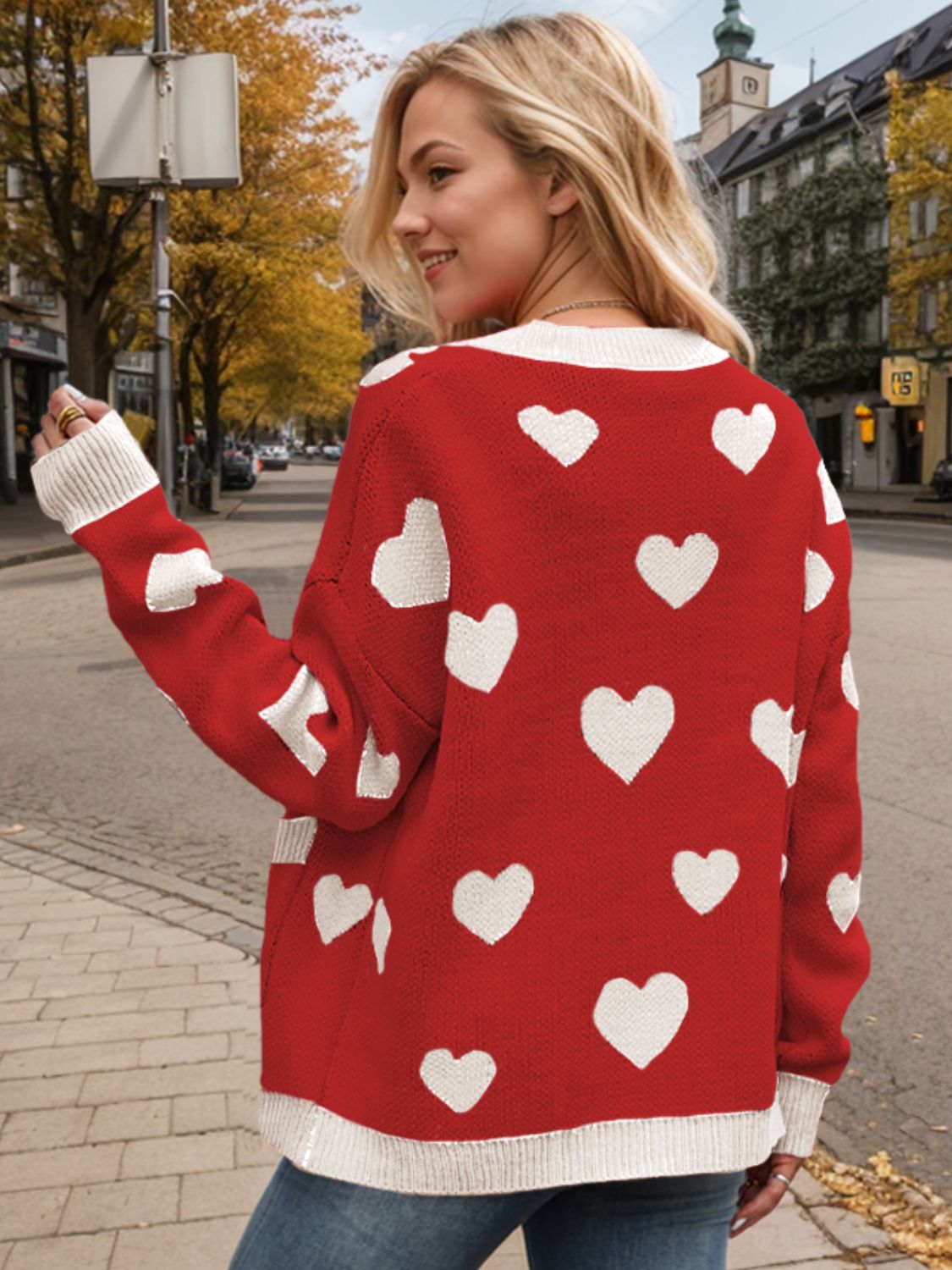 Heart Button Up Dropped Shoulder Long Sleeve Cardigan-TOPS / DRESSES-[Adult]-[Female]-2022 Online Blue Zone Planet