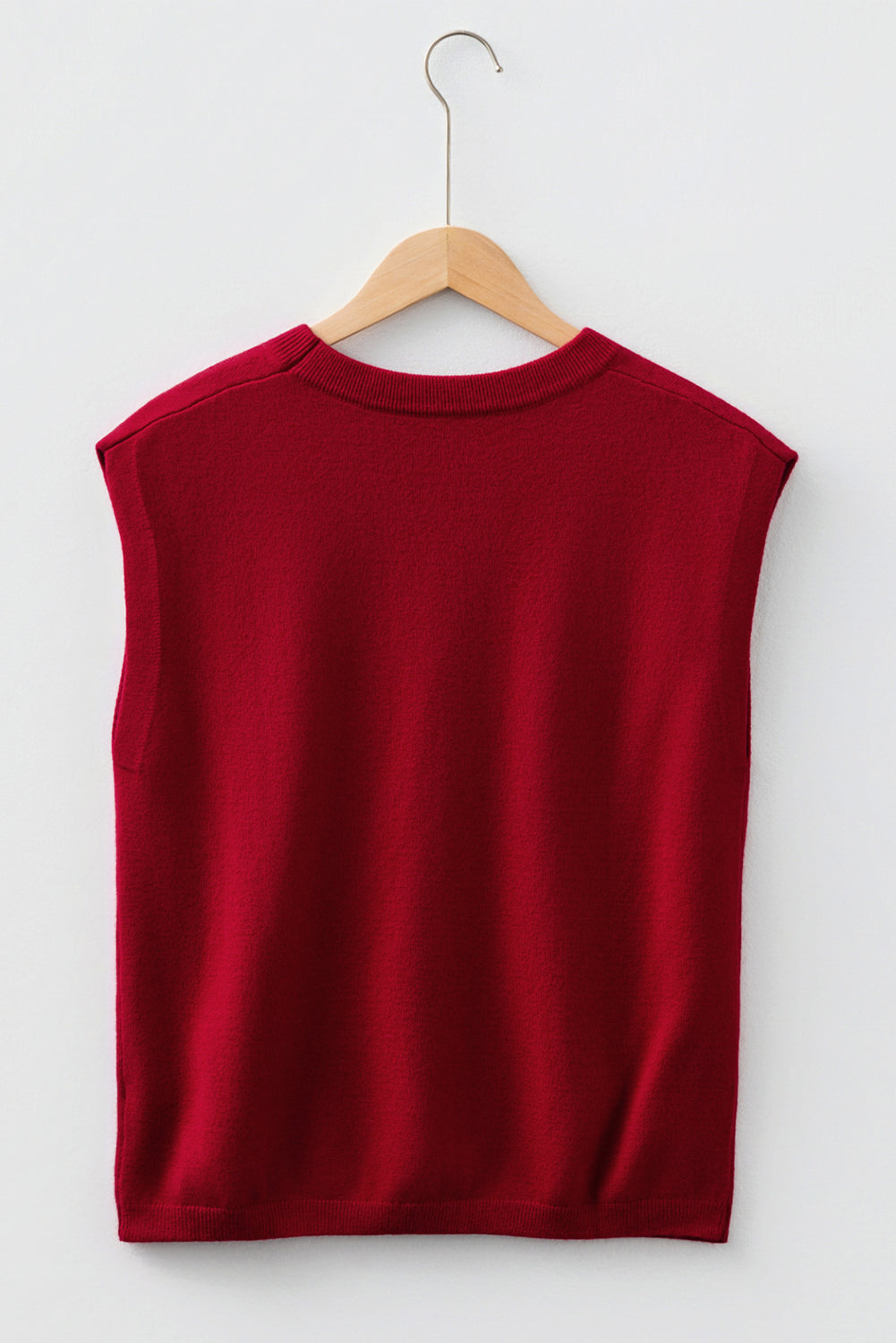 Racing Red Solid Color Crew Neck Knit Cap Sleeve Sweater-TOPS / DRESSES-[Adult]-[Female]-2022 Online Blue Zone Planet