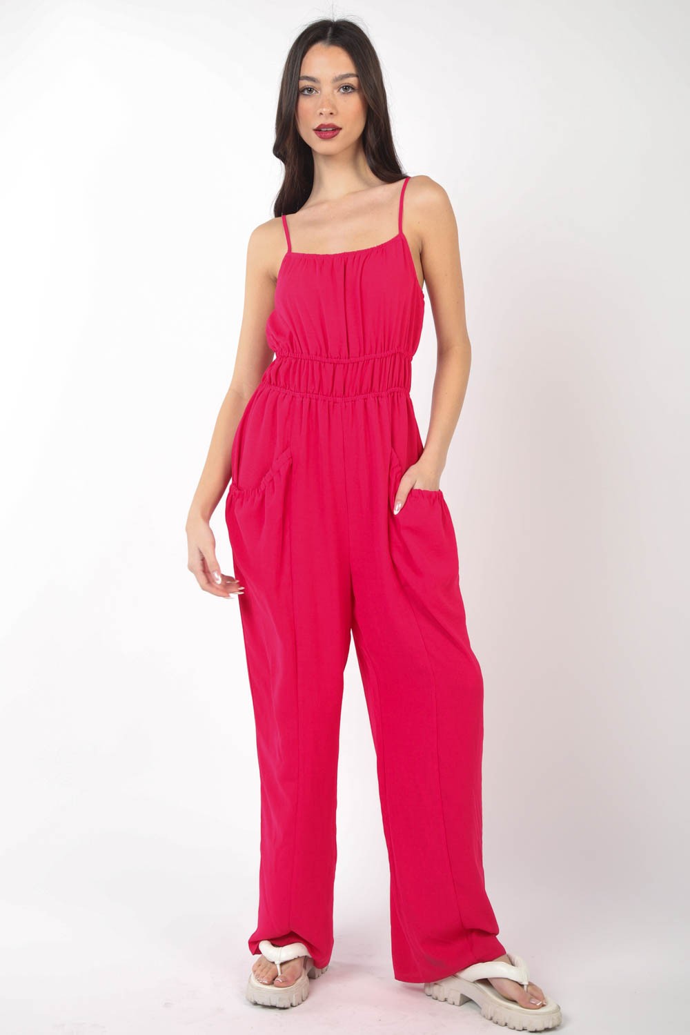 VERY J Pintuck Detail Woven Sleeveless Jumpsuit-TOPS / DRESSES-[Adult]-[Female]-2022 Online Blue Zone Planet