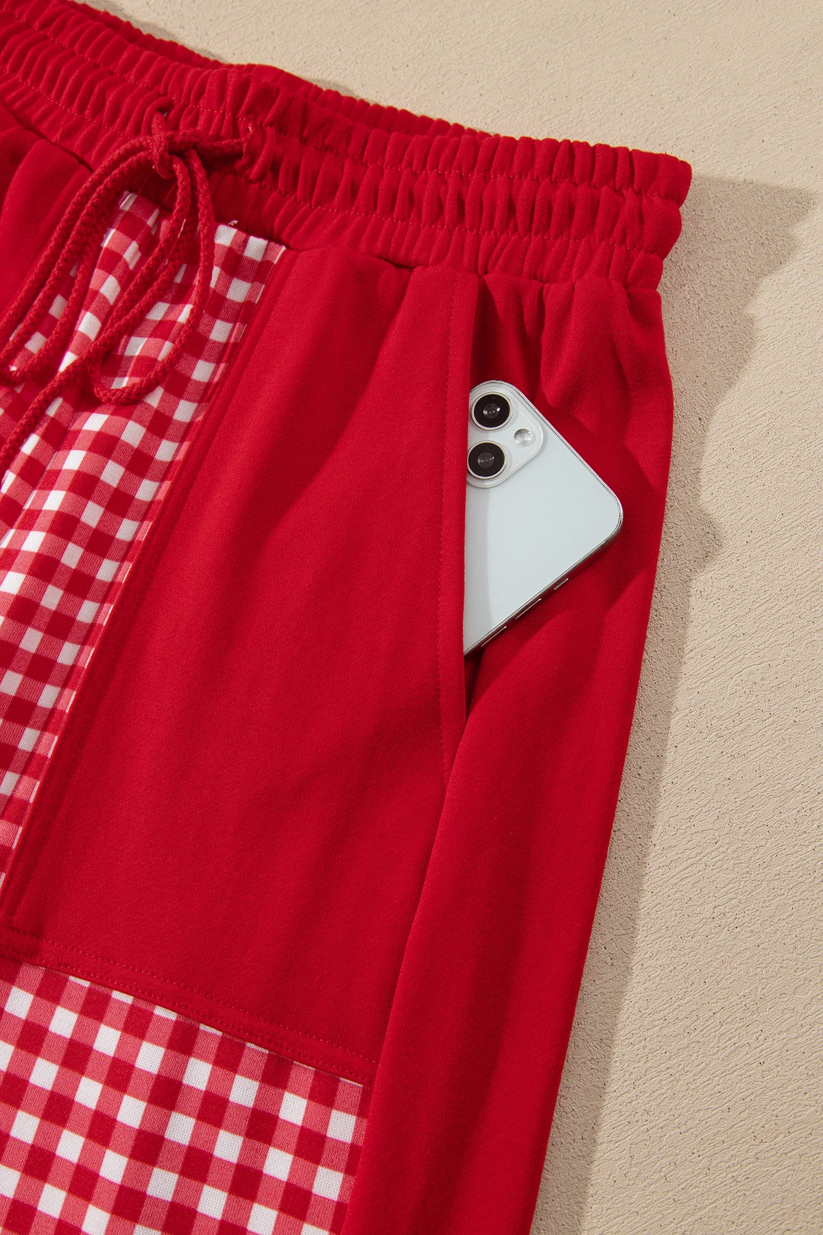 Khaki Color Block Plaid Patchwork Long Sleeve Pullover Wide Leg Pant Set-Two Piece Sets/Pant Sets-[Adult]-[Female]-2022 Online Blue Zone Planet