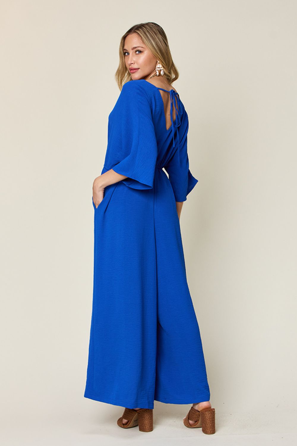 Double Take Full Size Surplice Wide Leg Jumpsuit with Pockets-TOPS / DRESSES-[Adult]-[Female]-2022 Online Blue Zone Planet