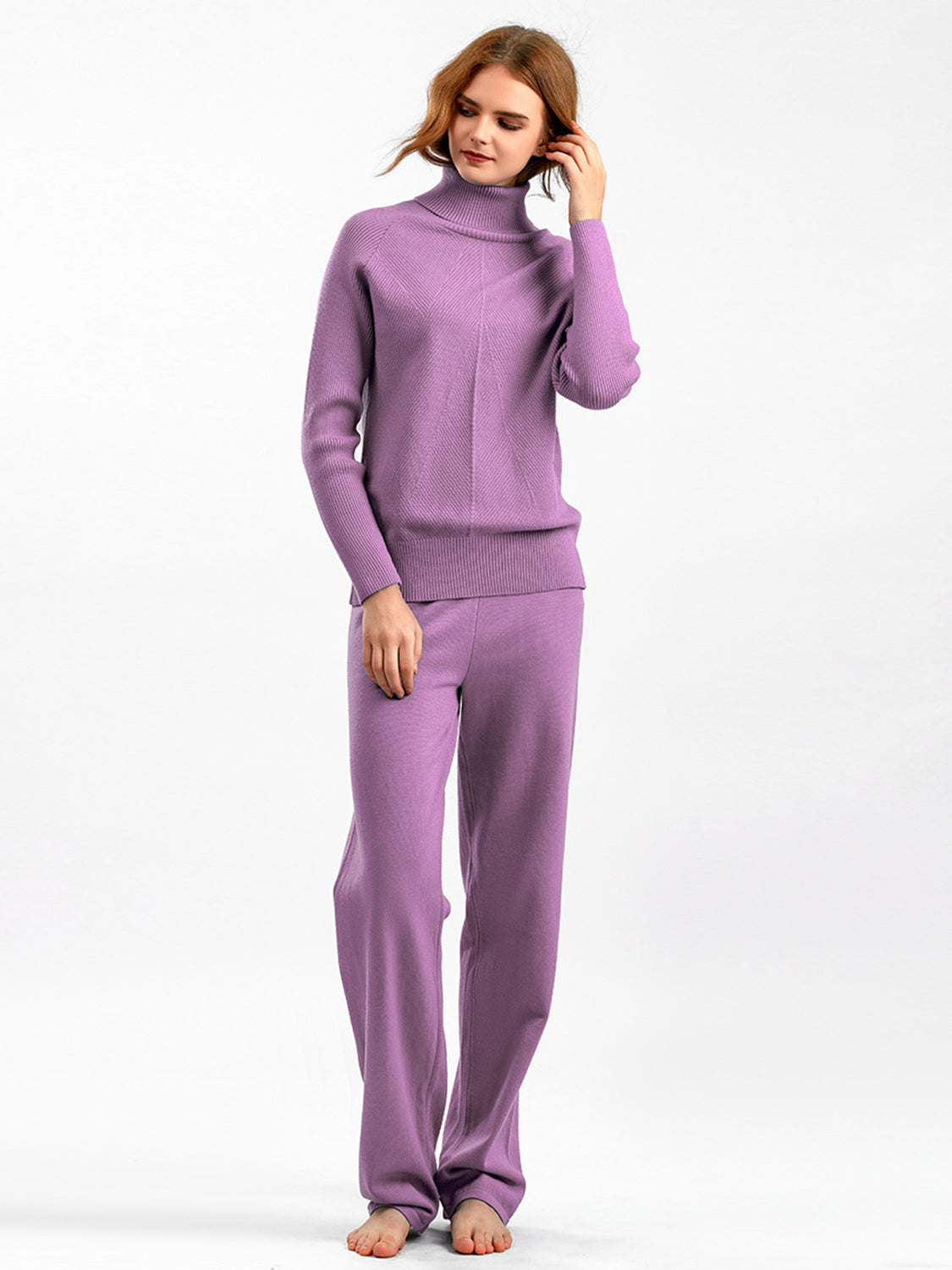 Blue Zone Planet | Basic Bae Turtleneck Raglan Sleeve Top and Pants Sweater Set-TOPS / DRESSES-[Adult]-[Female]-Lilac-One Size-2022 Online Blue Zone Planet