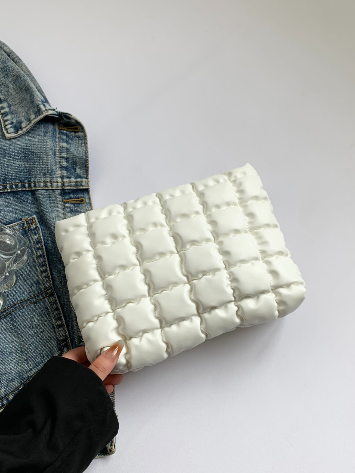 Quilted Plaid Clutch with Zipper-HANDBAGS-[Adult]-[Female]-2022 Online Blue Zone Planet