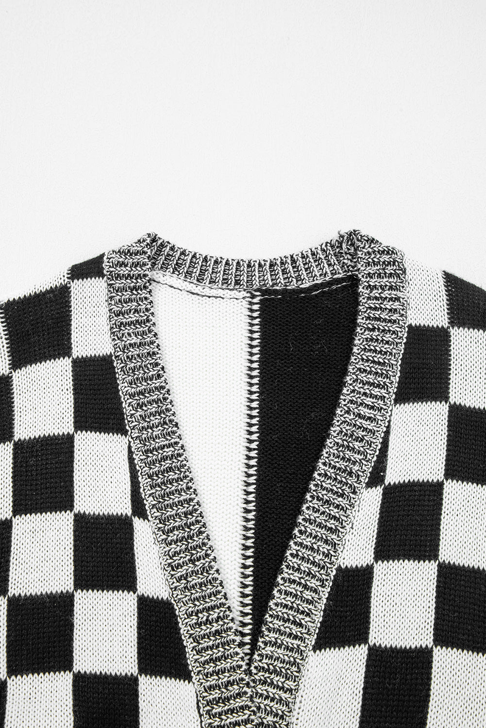 Black Checkered Open Front Drop Shoulder Cardigan-Sweaters & Cardigans/Cardigans-[Adult]-[Female]-2022 Online Blue Zone Planet