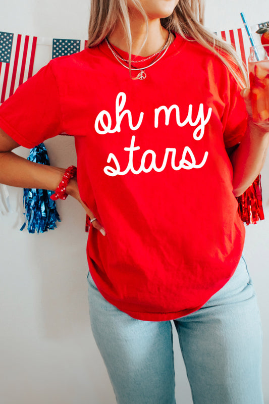 Red Oh My Stars Patriotic Slogan Graphic Tee-Graphic/Graphic Tees-[Adult]-[Female]-Red-2-S-2022 Online Blue Zone Planet